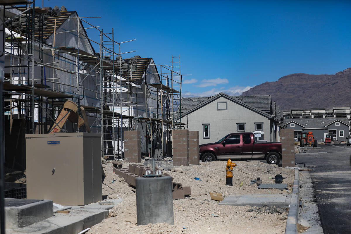 Townhomes under construction on the northeast corner of Farm Road and North Decatur Boulevard i ...