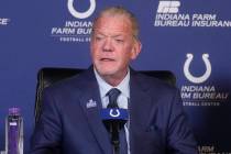 Indianapolis Colts owner Jim Irsay speaks during a news conference at the NFL football team's p ...