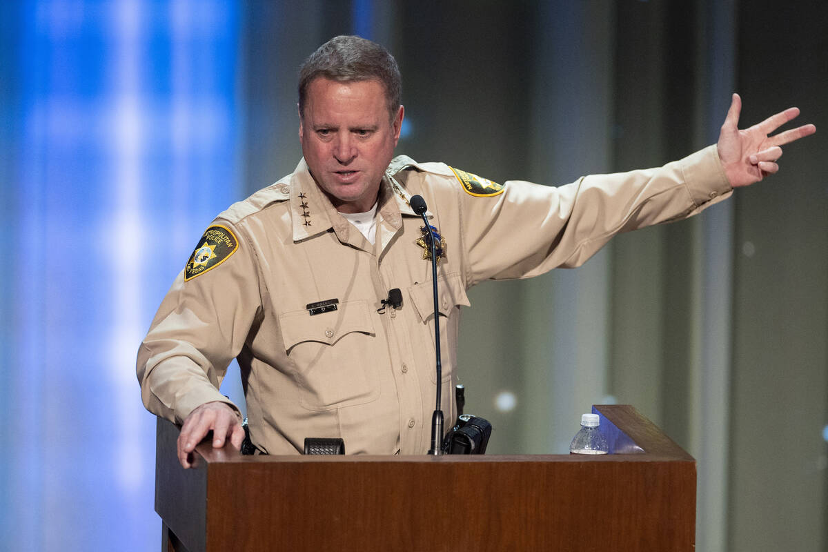 Sheriff Kevin McMahill delivers the State of the Department address to members of the Metropoli ...