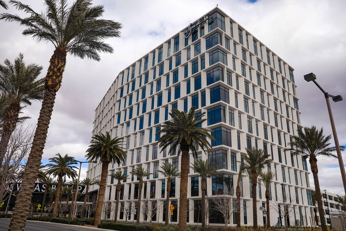 An office building with Wynn Resorts’ name at the top in Downtown Summerlin in Las Vegas ...