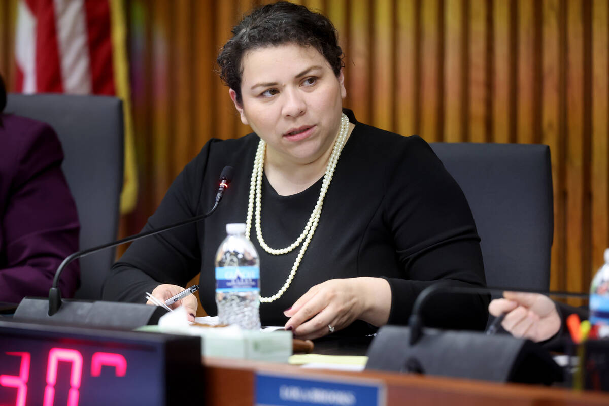 Clark County School Board President Evelyn Garcia Morales leads a meeting at the Edward A. Gree ...