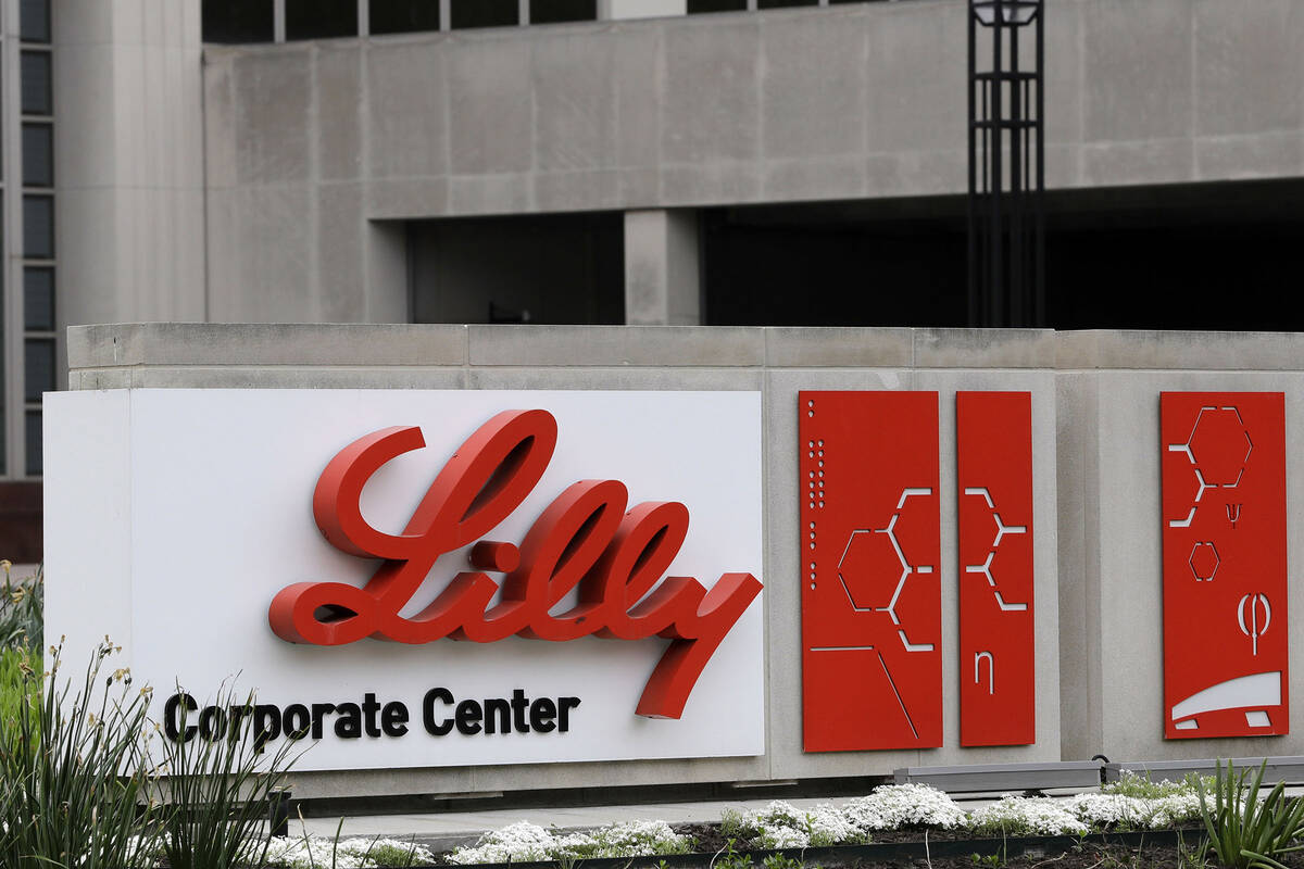 FILE - This April 26, 2017, file photo shows the Eli Lilly & Co. corporate headquarters in ...