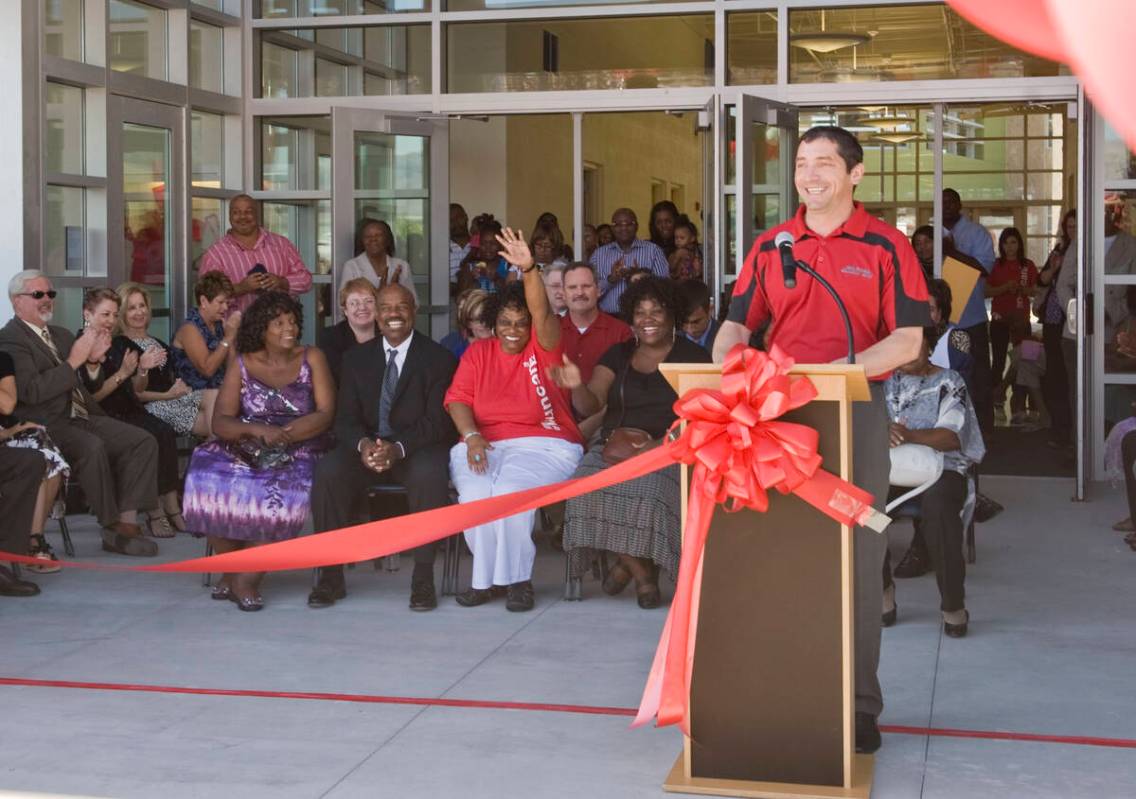 Ruby Duncan waves to the crowd as she is introduced by Principal Richard Ditondo at the ribbon- ...