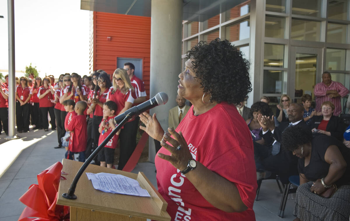 Ruby Duncan addresses the crowd at the ribbon-cutting ceremonies at Ruby Duncan Elementary, Fri ...