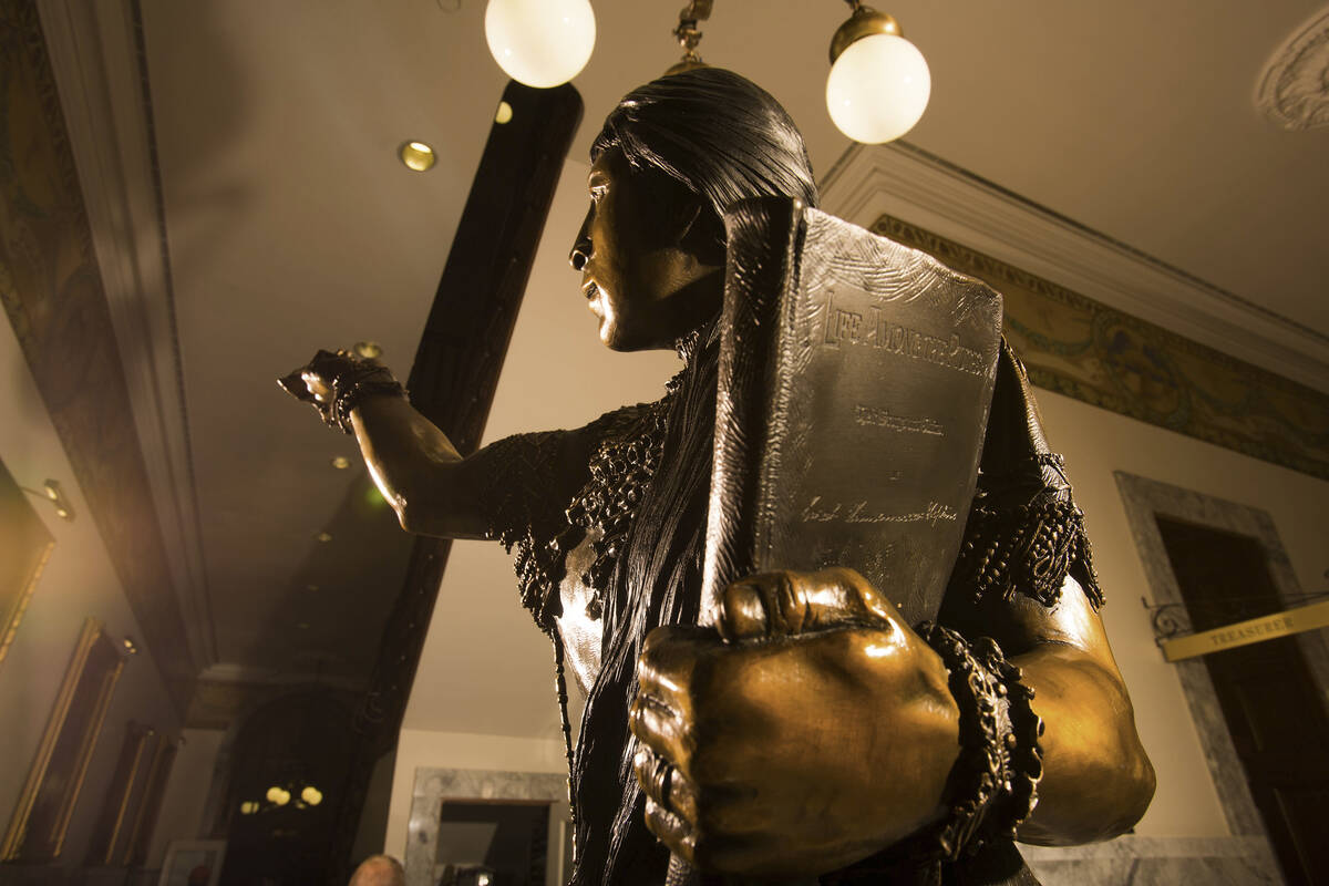 A statue of Sarah Winnemucca is seen inside Nevada State Capitol Building in Carson City in 201 ...