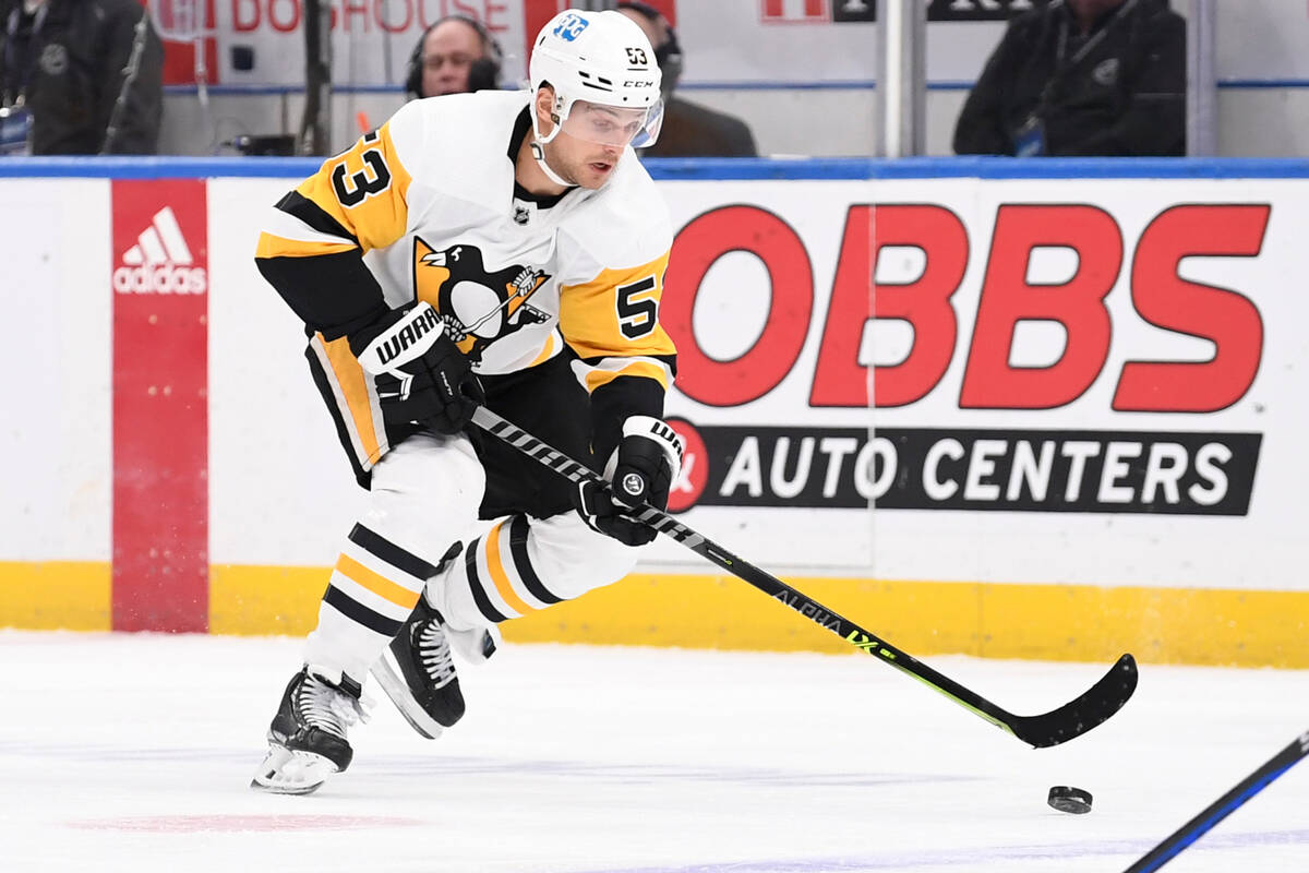 Pittsburgh Penguins' Teddy Blueger in action against the St. Louis Blues during the first perio ...