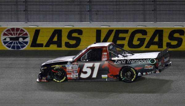 Kyle Busch (51) competes during the NASCAR Craftsman Truck Series auto race at Las Vegas Motor ...