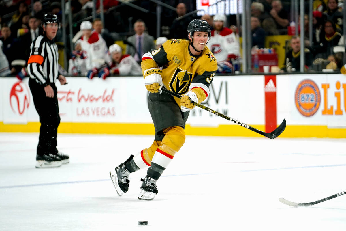 Vegas Golden Knights defenseman Brayden McNabb (3) passes the puck during the second period of ...