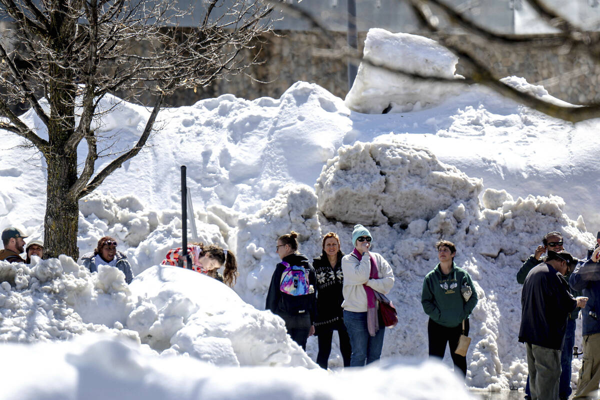 Residents in San Bernardino Mountain brave long lines for food at Goodwin & Son's Market in ...