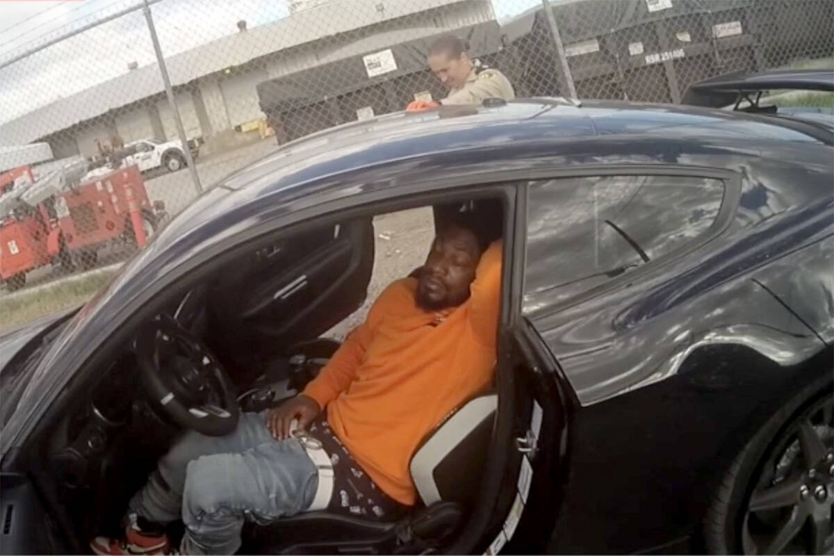 An image from bodycam footage from the Metropolitan Police Department shows Marshawn Lynch in h ...