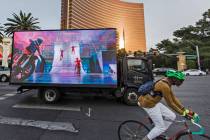 A mobile billboard truck drives on the Strip at on Saturday, Nov. 30, 2019, in Las Vegas. Clark ...