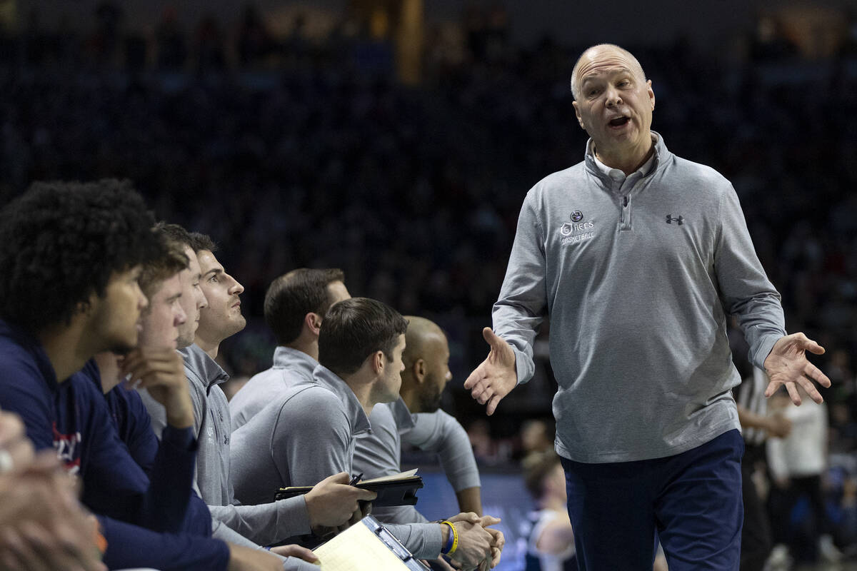 St. Mary's Gaels head coach Randy Bennett shouts at his bench during a West Coast Conference me ...