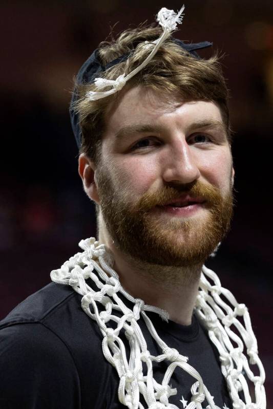 Gonzaga Bulldogs forward Drew Timme takes in the atmosphere on the court after his team won a W ...