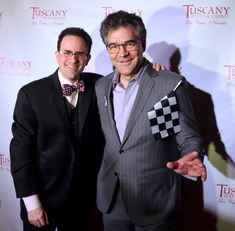 John Katsilometes, right, with musician Kenny Davidsen on the red carpet at his birthday celebr ...