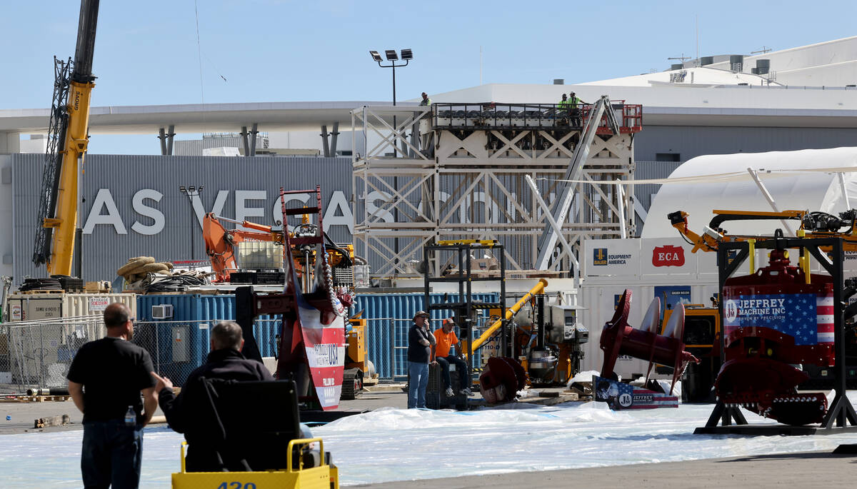 Preparations continue for the ConExpo-Con/Agg construction trade show in the Diamond lot outsid ...