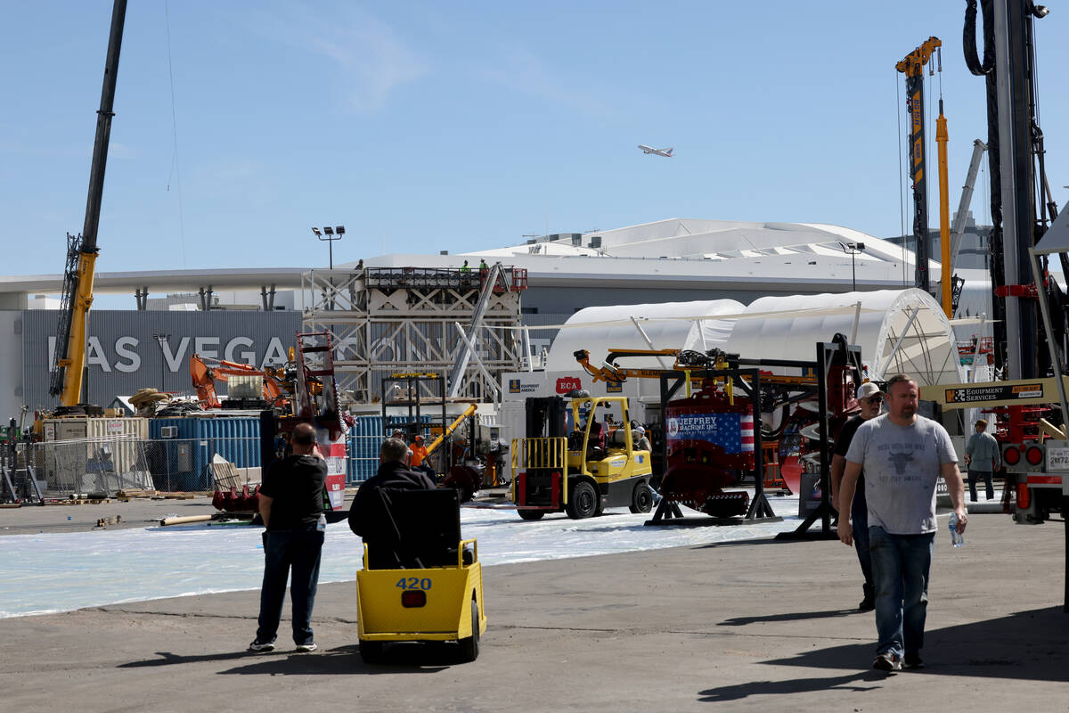 Preparations continue for the ConExpo-Con/Agg construction trade show in the Diamond lot outsid ...