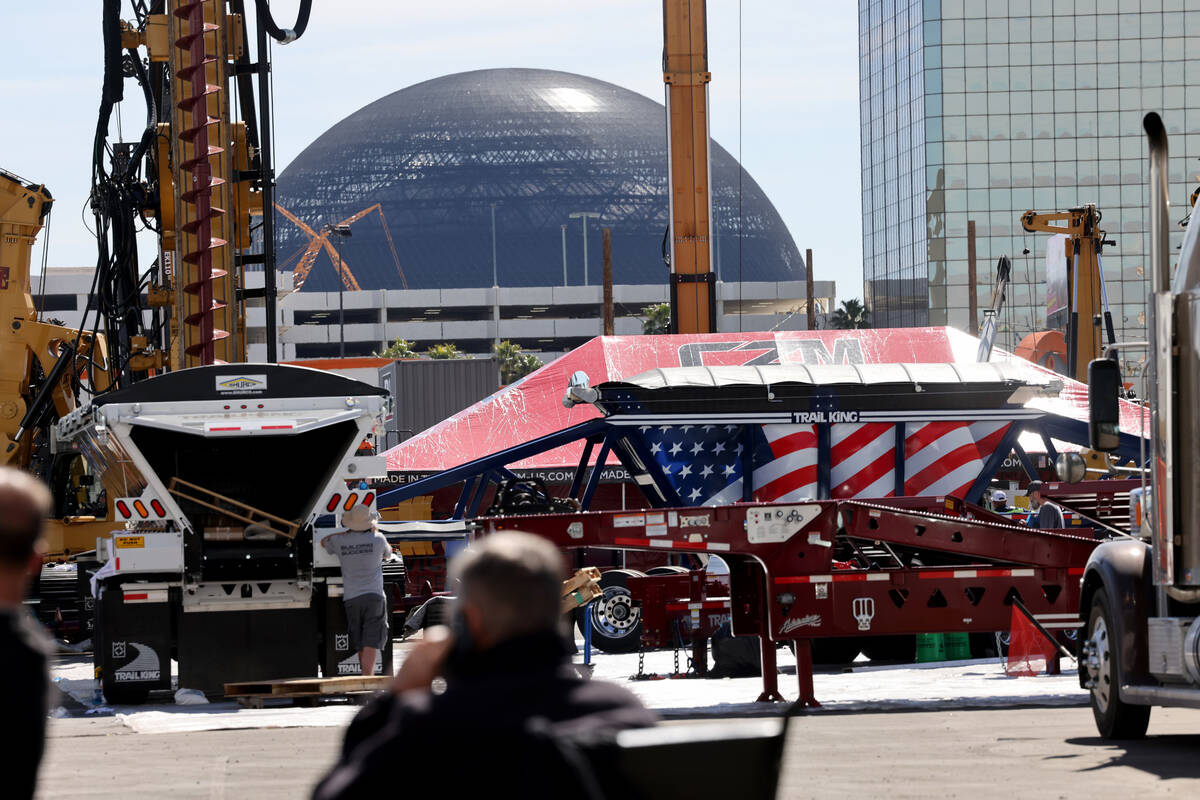 Preparations continue for the ConExpo-Con/Agg construction trade show in the Diamond lot outsid ...