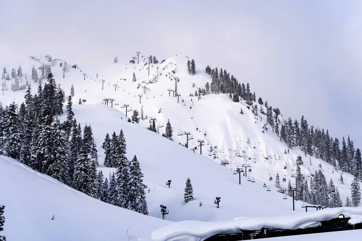 FILE -This photo provided by Palisades Tahoe shows a freshly covered snowfall on a ski run at P ...