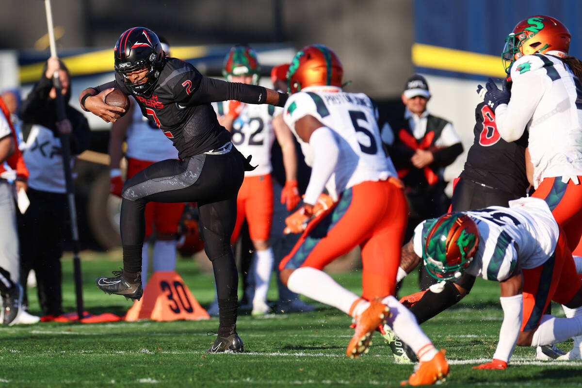 Vegas Vipers quarterback Brett Hundley runs the ball during the first half of a XFL football ga ...