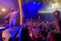 Drake performs at XS Nightclub at Encore on the Las Vegas Strip in the early morning hours of T ...