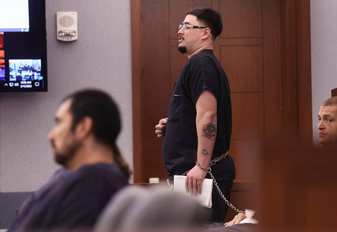 George Moya, a co-defendant with Joshua Nichols in 2020 robbery charges, enters a guilty plea o ...