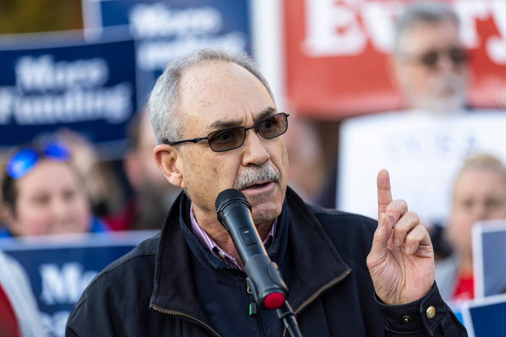 John Vellardita, executive director of the Clark County Education Association, speaks during a ...