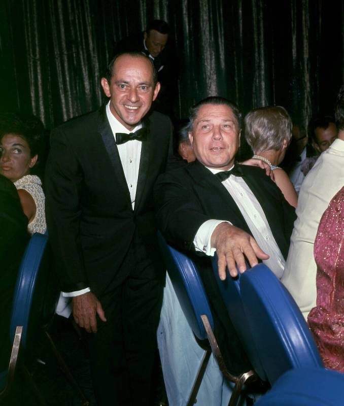 Caesars President Nate Jacobson poses with Jimmy Hoffa during the grand opening of Caesars Pala ...