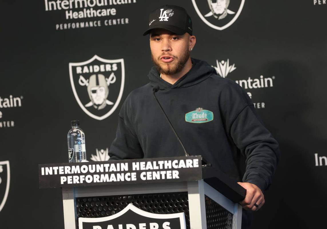 Newly acquired Raiders safety Marcus Epps addresses the media at Raiders Headquarters and Inter ...