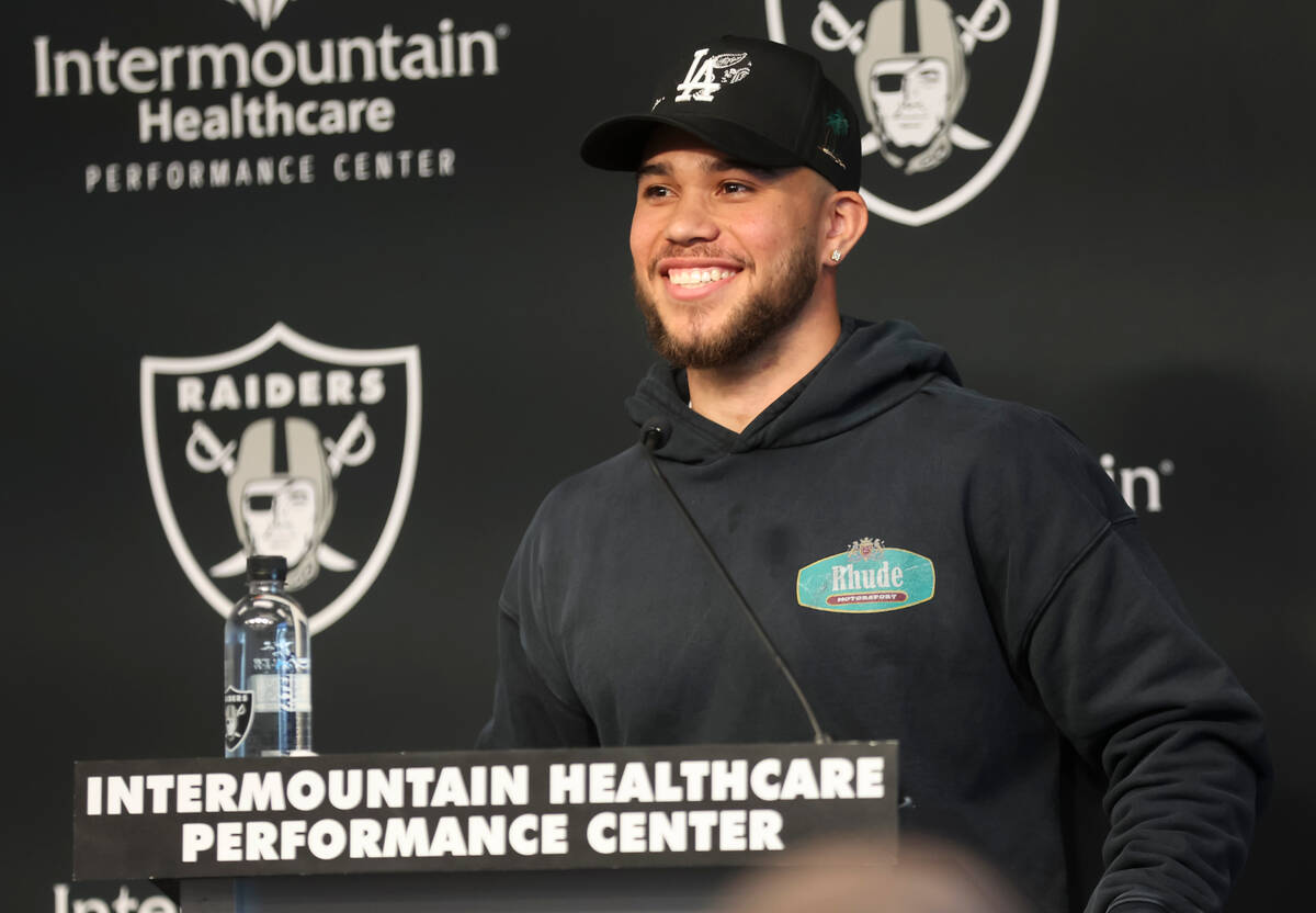 Newly acquired Raiders safety Marcus Epps addresses the media at Raiders Headquarters and Inter ...