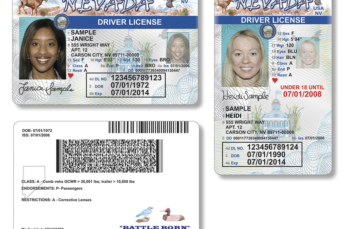 Samples of Nevada driver's licenses. (DMV file)