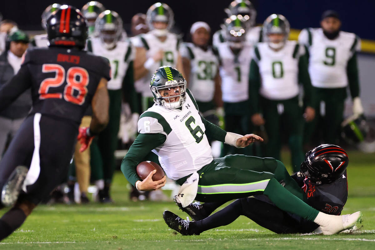 during the first half of an XFL football game at Cashman Field in Moapa, Saturday, March 18, 20 ...