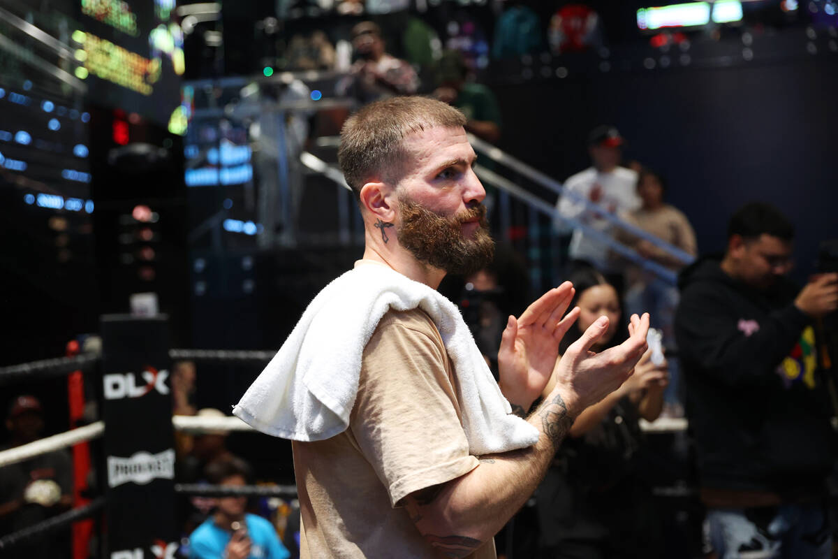 Caleb Plant participates during a media workout at Culture Kings at The Forum Shops inside of C ...