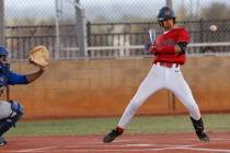 Las Vegas' Tanner Vibabul (8) watches a ball during the sixth inning of a baseball game, Thursd ...