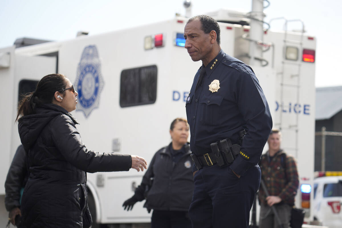 Denver Police Department Chief Ron Thomas stands outside of East High School after a school sho ...