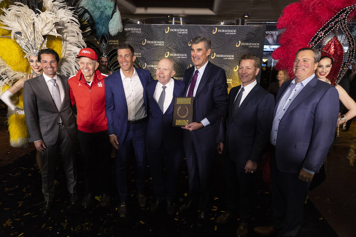 Sean McBurney, from left, regional president of Caesars Entertainment, Jim “Mattress Mac ...