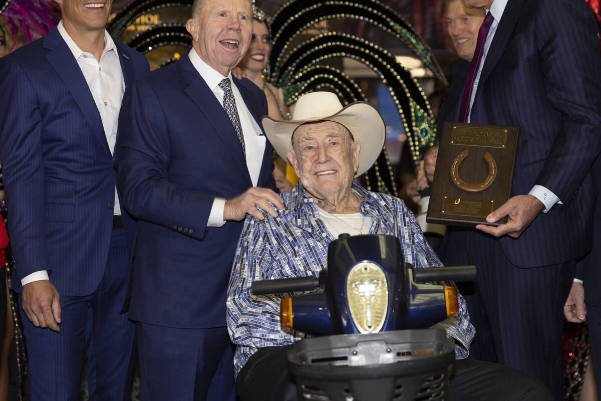 Jack Binion, left, Las Vegas gaming legend and whose father opened the original Horseshoe Club ...