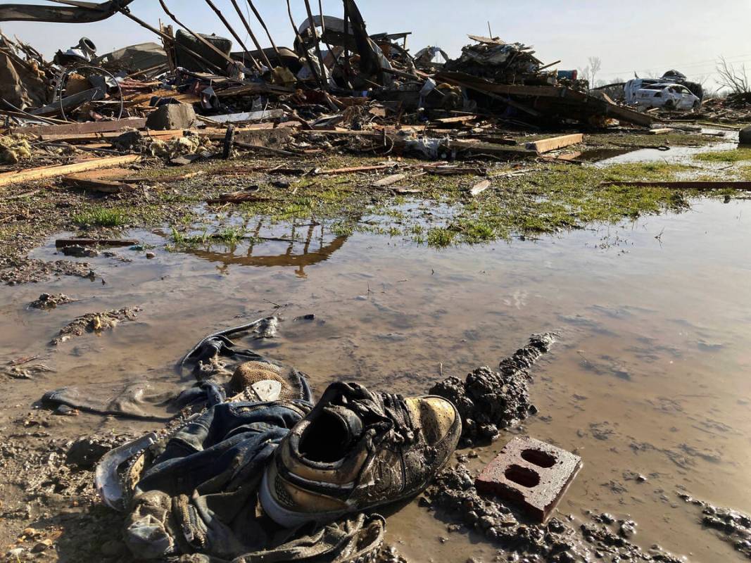 Debris covers the ground from the Rolling Fork home park on Saturday, March 25, 2023 in Rolling ...