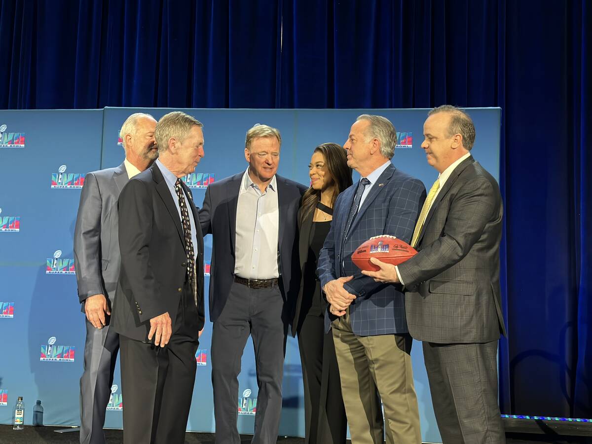 Las Vegas Super Bowl Host Committee members Maury Gallagher, Steve Hill, Sandra Douglass Morgan ...