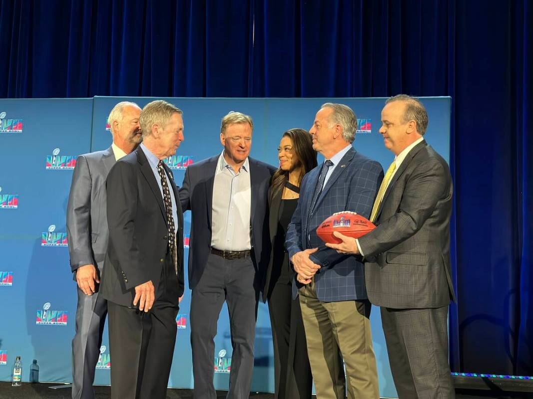 Las Vegas Super Bowl Host Committee members Maury Gallagher, Steve Hill, Sandra Douglass Morgan ...