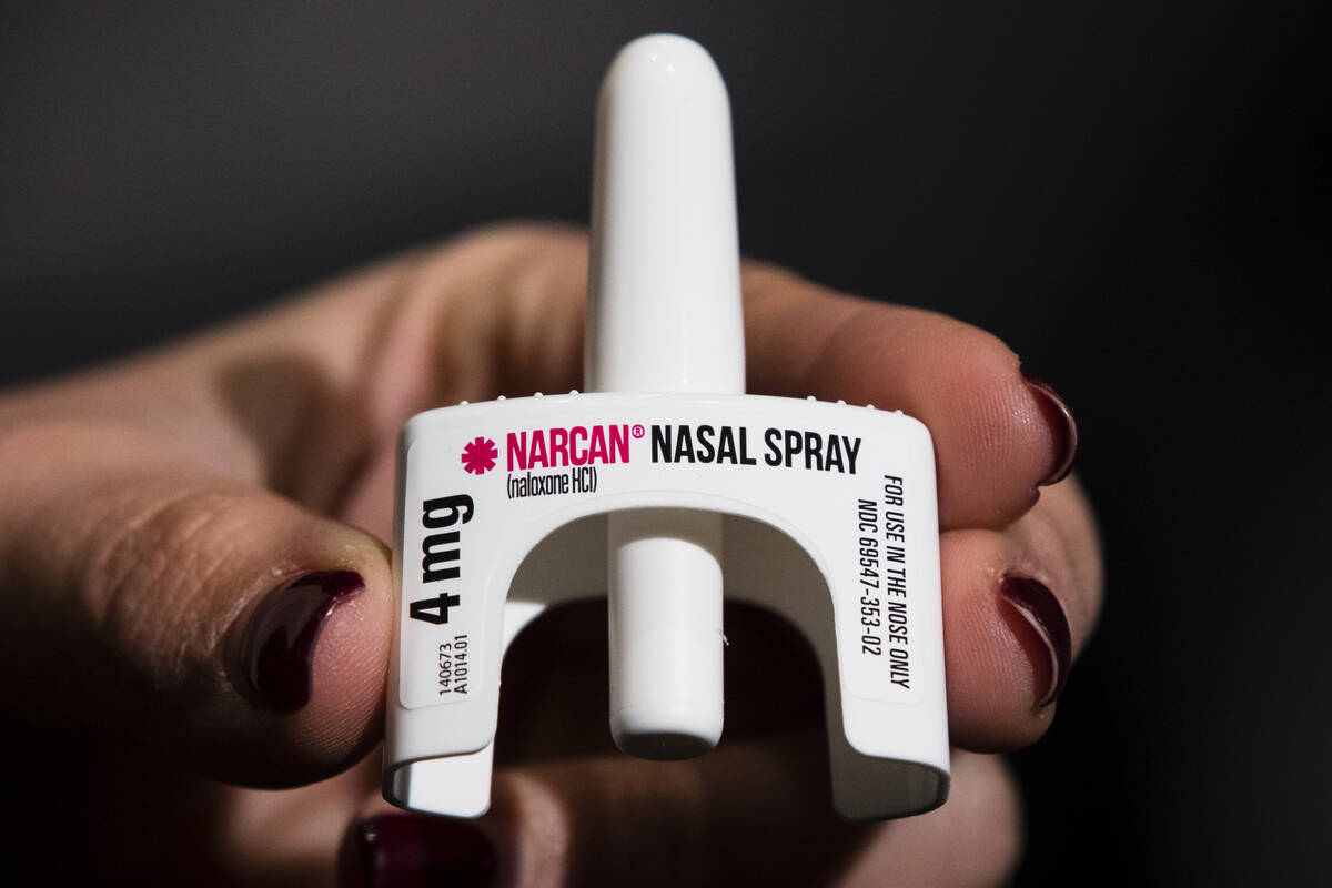 The overdose-reversal drug Narcan is displayed during training for employees of the Public Heal ...