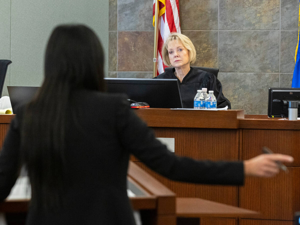 Judges Nancy Allf listens as Attorney Liane Wakayama, representing Nick Carter, a member of the ...