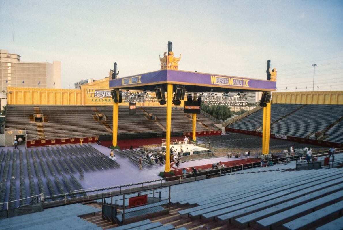 Participants rehearse for WrestleMania IX at Caesars Palace. (WWE)