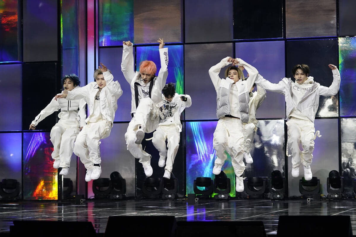 K-Pop group Enhypen perform during a showcase to introduce their album "Dimension: Answer& ...