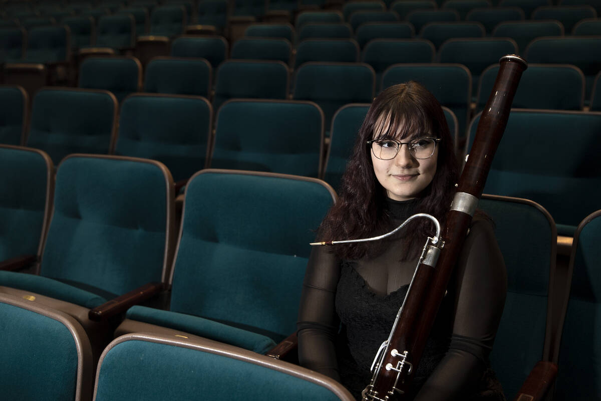 Cassandra Valenti poses with her bassoon at the Las Vegas Academy of the Arts Performing Arts C ...