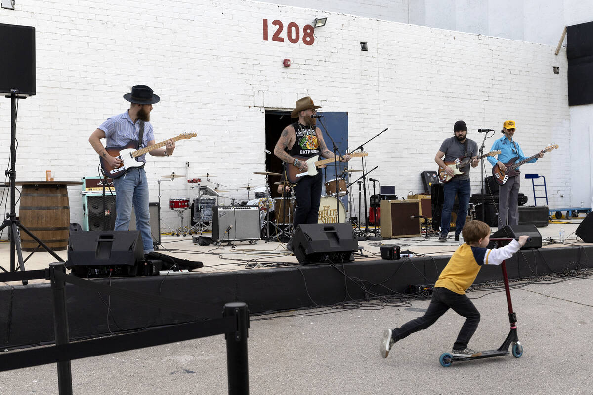 The Rhyolite Sound play at the Huntridge Theater during an event to relight the historic venue& ...