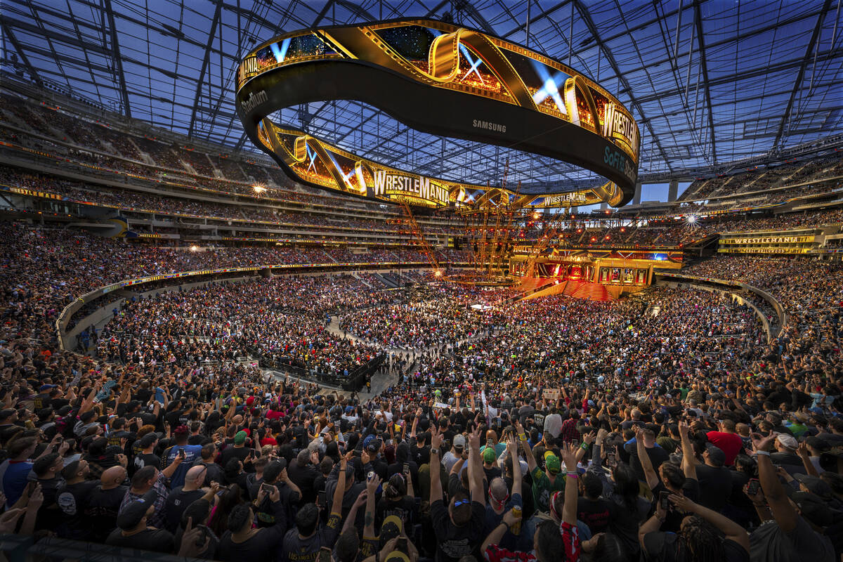 In this photo provided by WWE, Over 80,000 attend the first night of WrestleMania 39 at SoFi St ...