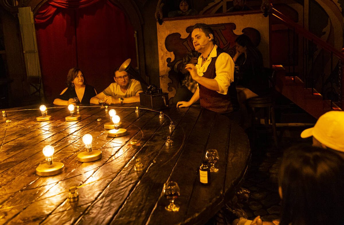 William Bradshaw, right, performs during the The Seance Room at Lost Spirits Distillery on Sund ...