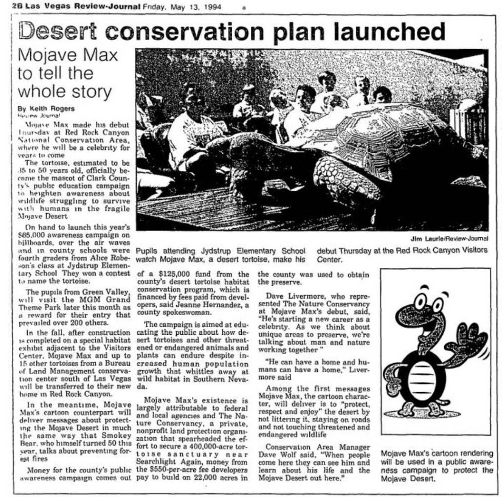 A May 1994 article about the launch of the Mojave Max campaign. (Las Vegas Review-Journal)