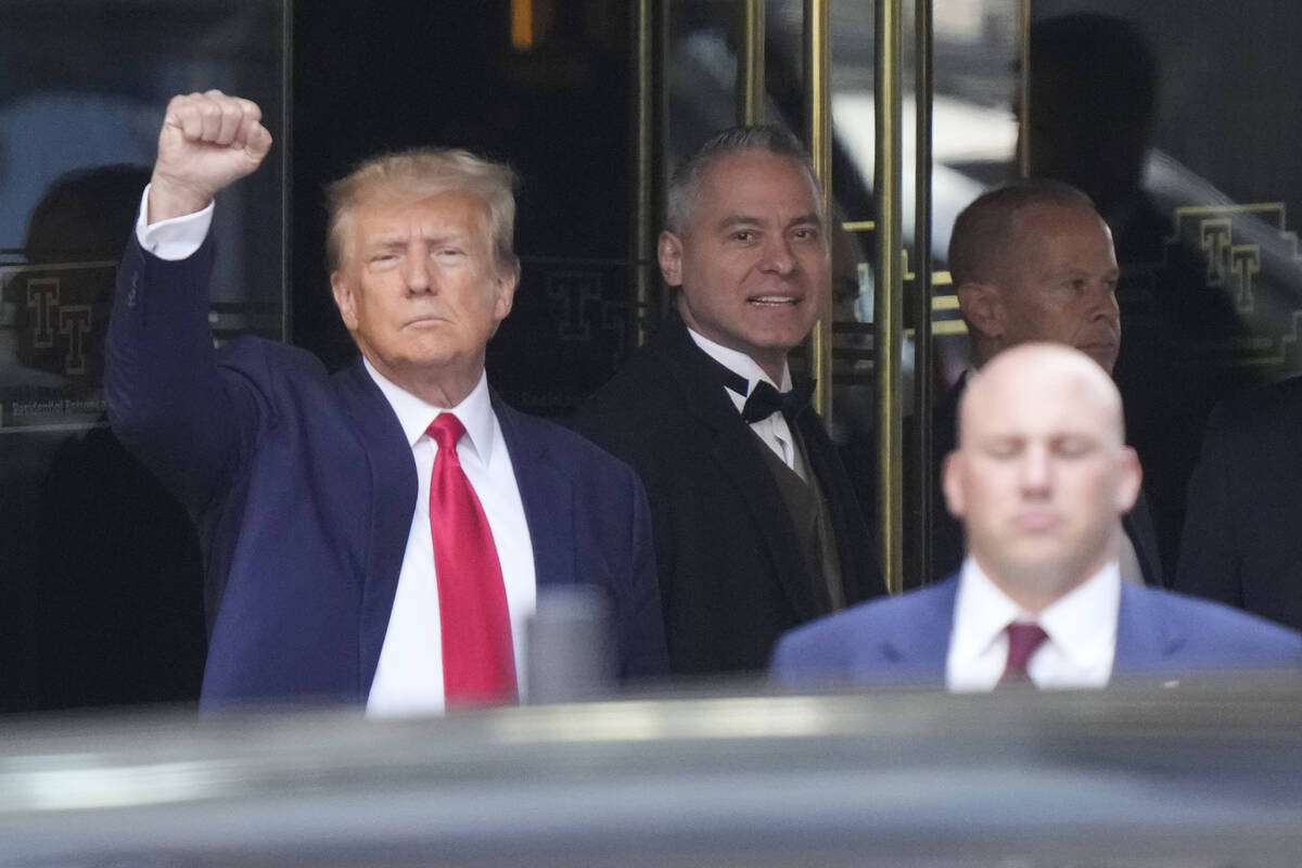 Former President Donald Trump leaves Trump Tower in New York on Tuesday, April 4, 2023. Trump w ...