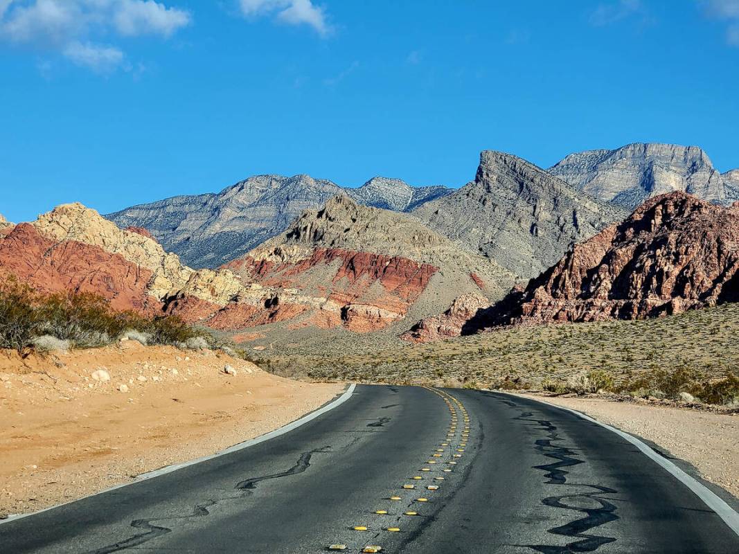 The view in late March of the hills surrounding Calico Basin and a look at Turtlehead Peak from ...